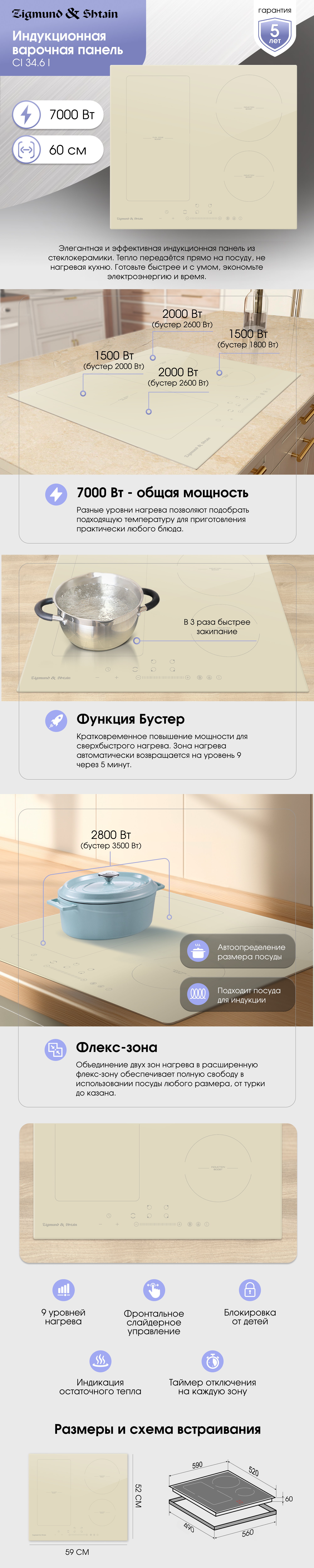 Стеклокерамическая варочная панель Zigmund & Shtain CI 34.6 I